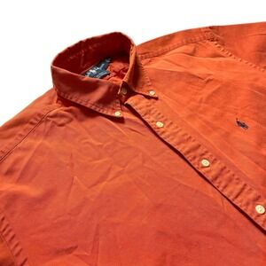 Ralph Lauren Button Down Shirt Mens L Orange Excellent Blake Short Sleeve Cotton